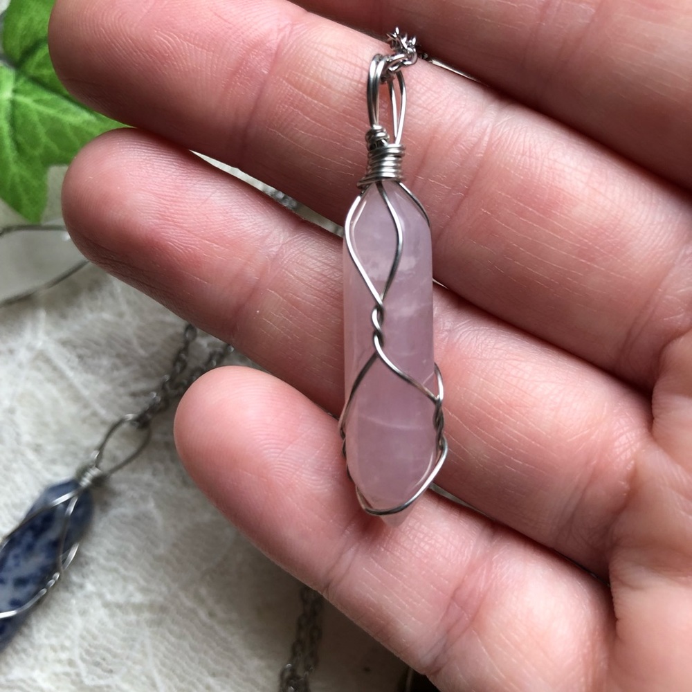 Rose Quartz Double-point Gemstone, Single Chakra Necklace - Hand-Wrapped!